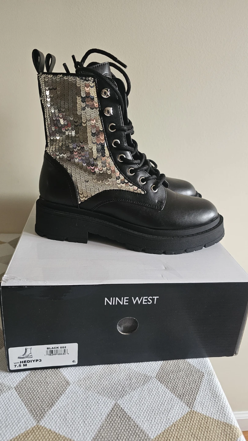 Nine West Black Sequin Combat Boots Size 7.5 - photo 4