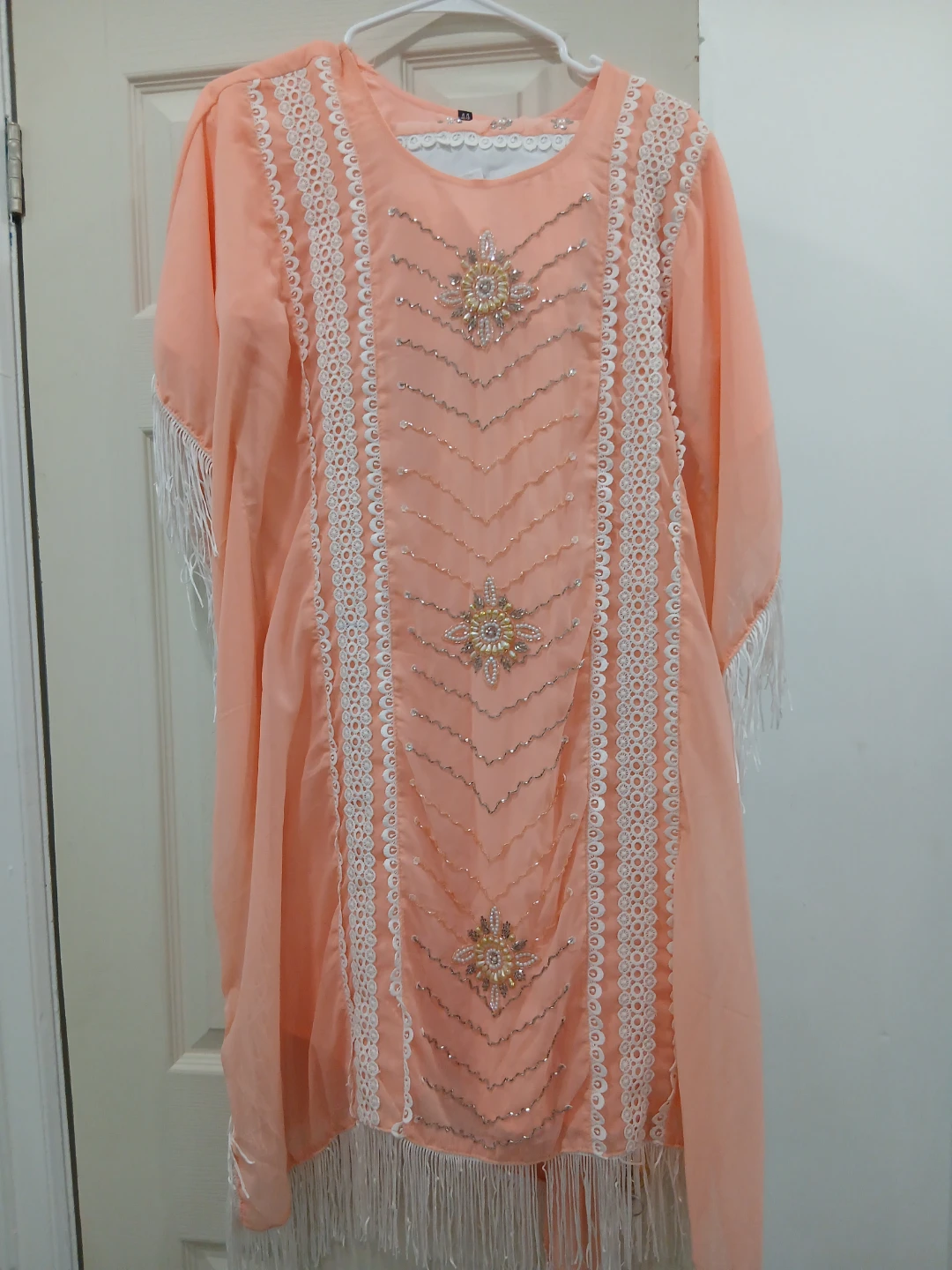 Peach Kaftan with Embellishments and Fringe - photo 2