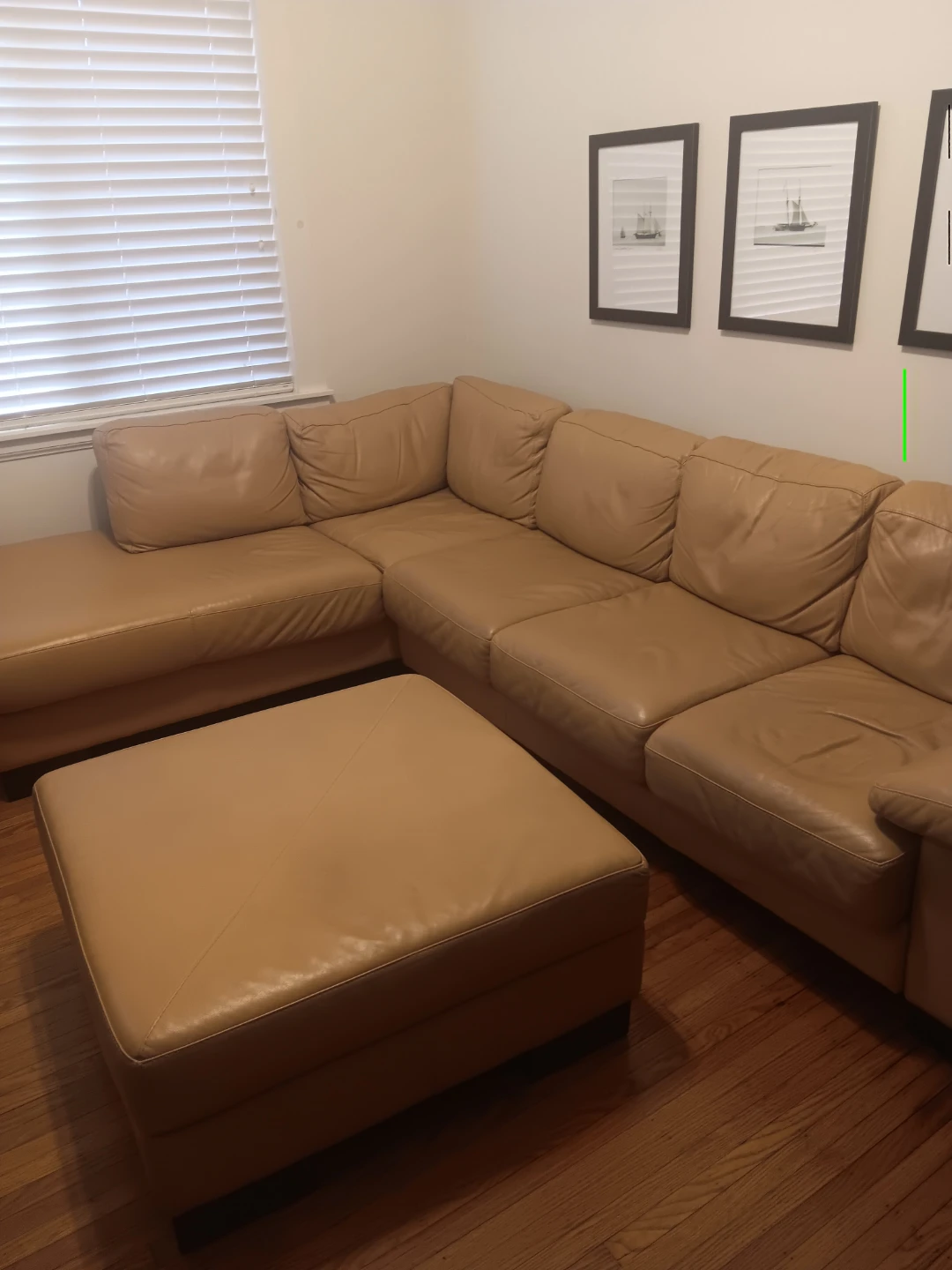 Tan Leather Sectional Sofa with Ottoman