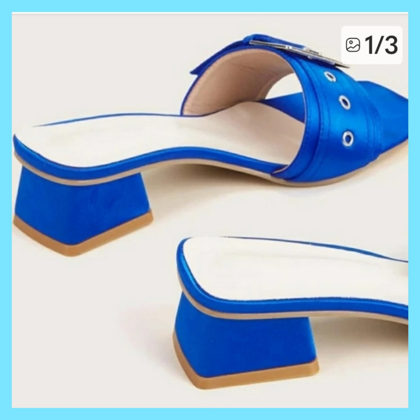 (Set)Blue Satin Block Heel Sandals with Matching Clutch