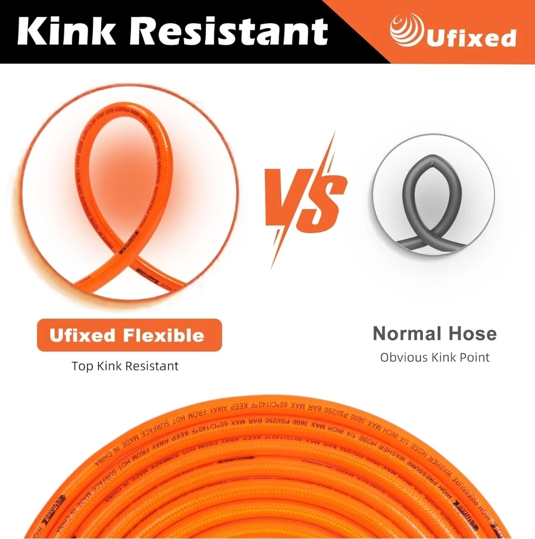 Ufixed Orange Pressure Washer Hose - 50 FT, 3600 PSI - photo 2
