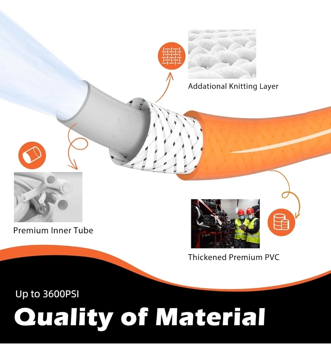 Ufixed Orange Pressure Washer Hose - 50 FT, 3600 PSI - photo 4