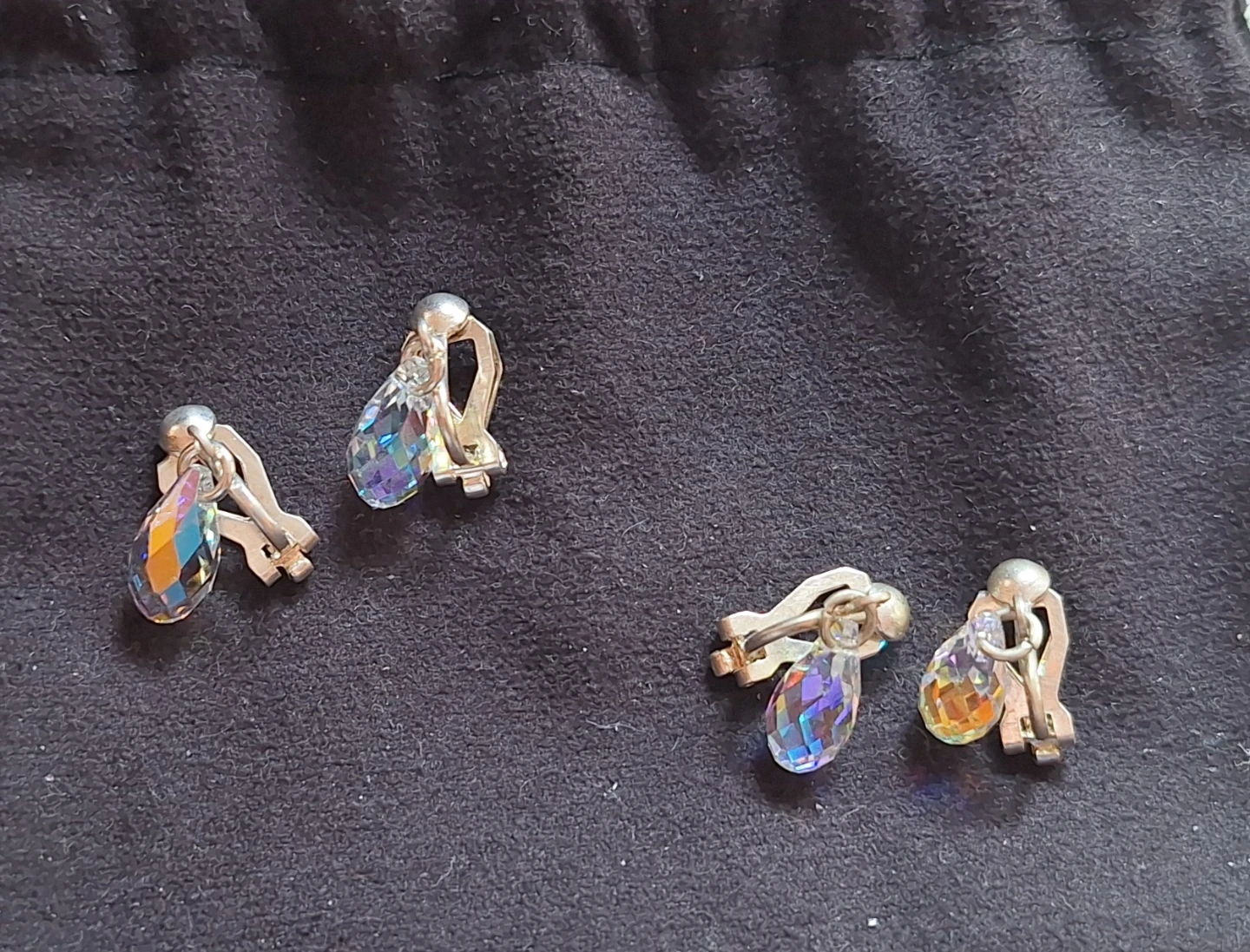 Clip-on Earrings with Crystal Teardrop Pendants
