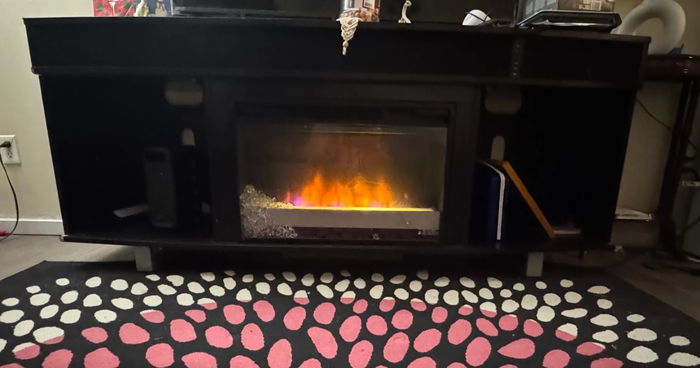 Used Sofa bed, tv stand with fireworks heater and big center rug - photo 4