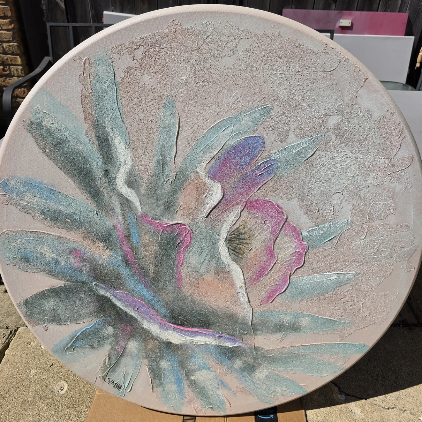Round SparklingTextured Floral Wall Art 43" - photo 2