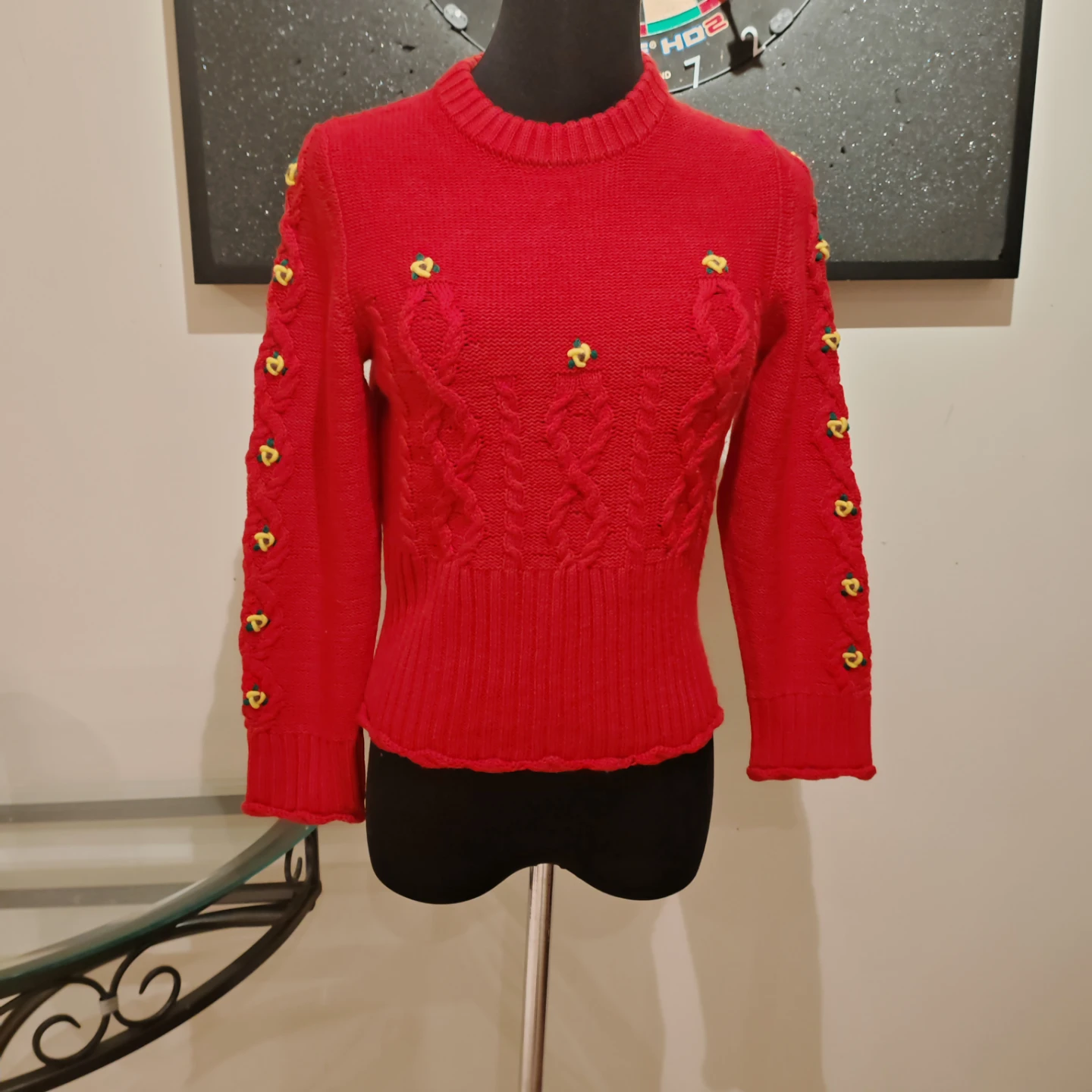 Rouje Paris Red 100% Merino Wool Cable Knit Sweater Size 36 - photo 3