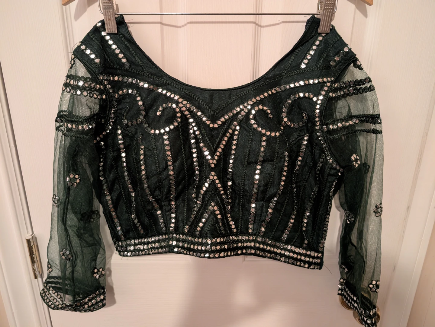 Sequin Embellished Lehenga Choli Set - Dark Green - photo 2