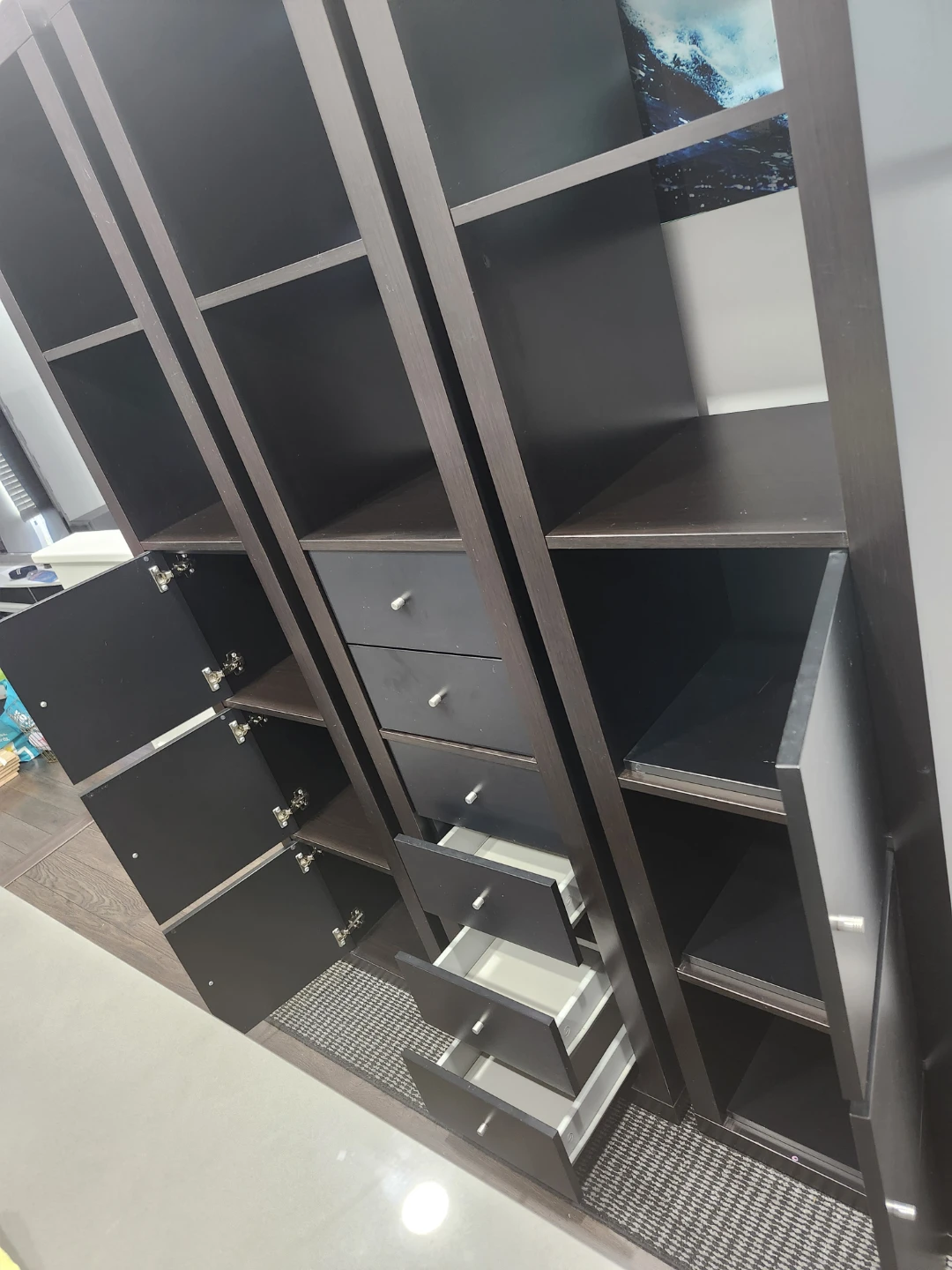 Dark Brown Bookcase with Drawers and Cabinets - photo 5