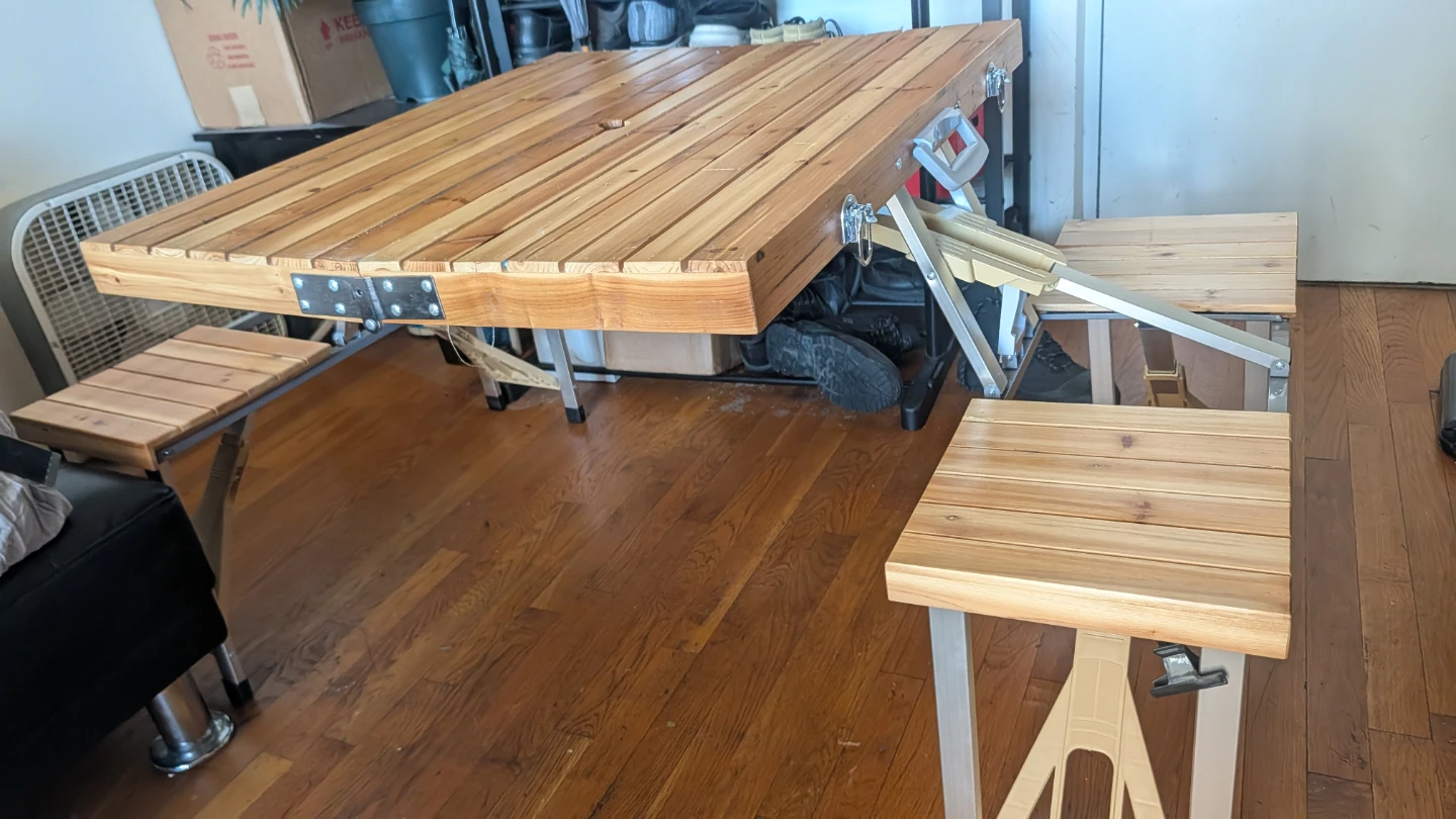 Wooden Picnic Table with 4 Folding Stools - photo 3