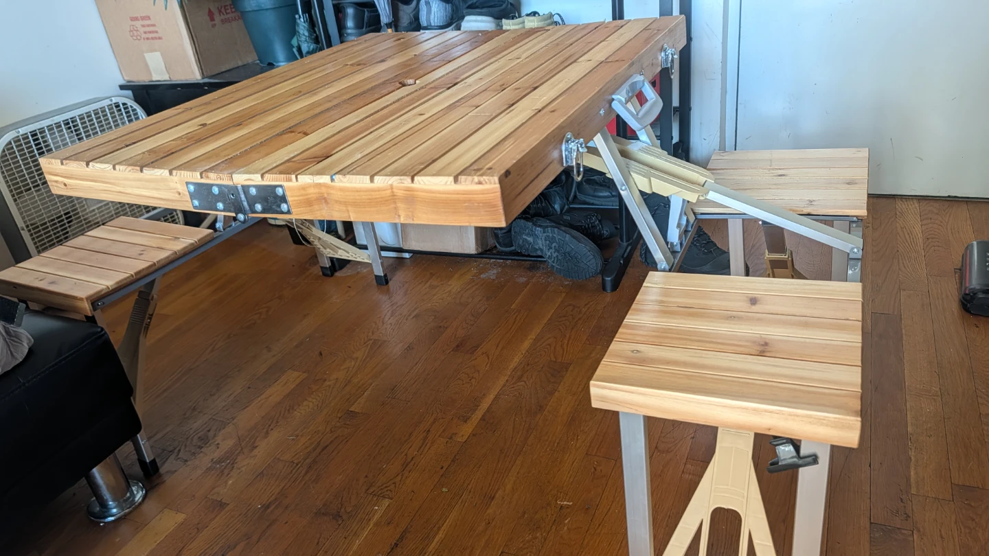 Wooden Picnic Table with 4 Folding Stools - photo 5