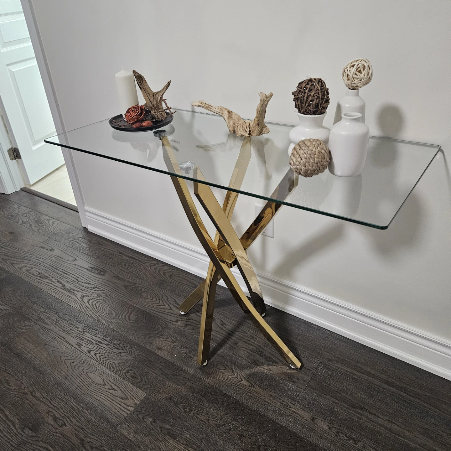 GOLDFAN Glass Console Table - 39.37" Entryway Table - photo 3