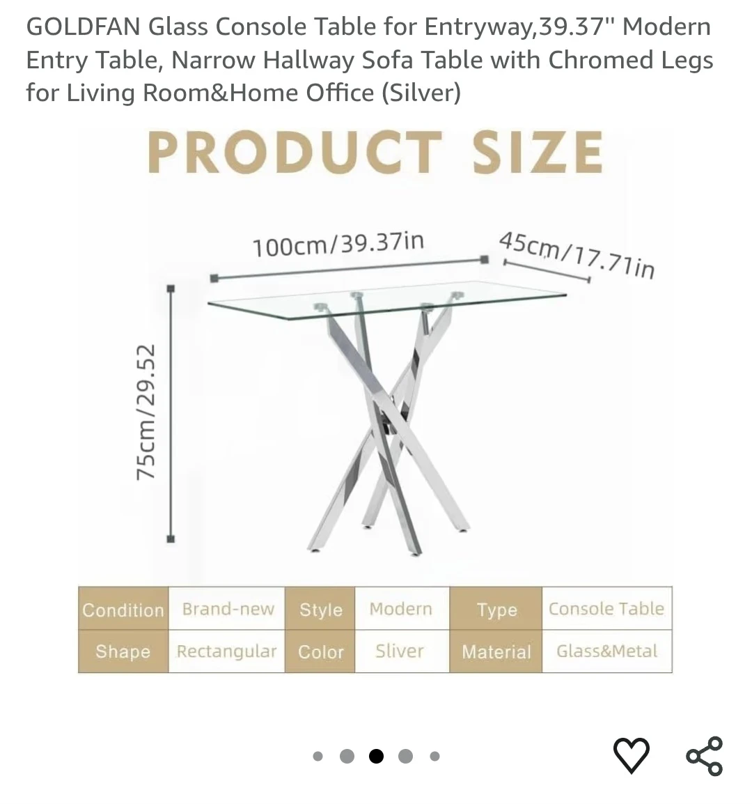 GOLDFAN Glass Console Table - 39.37" Entryway Table - photo 4