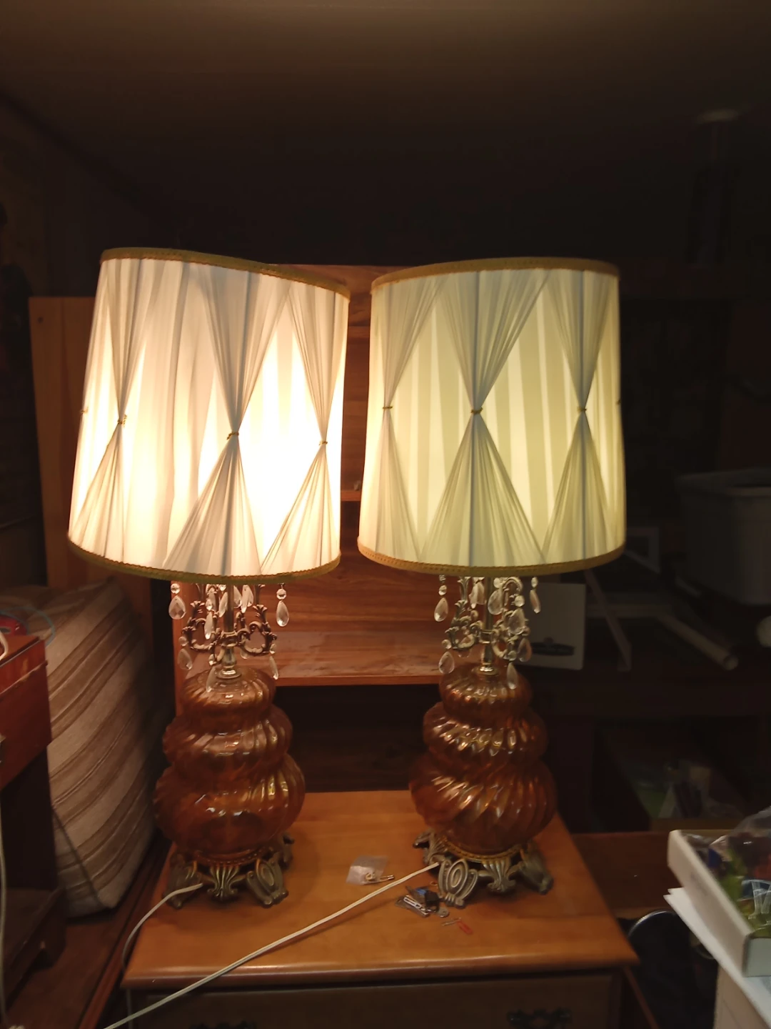 Vintage Amber Glass Table Lamps with Crystal Accents (Pair) - photo 2