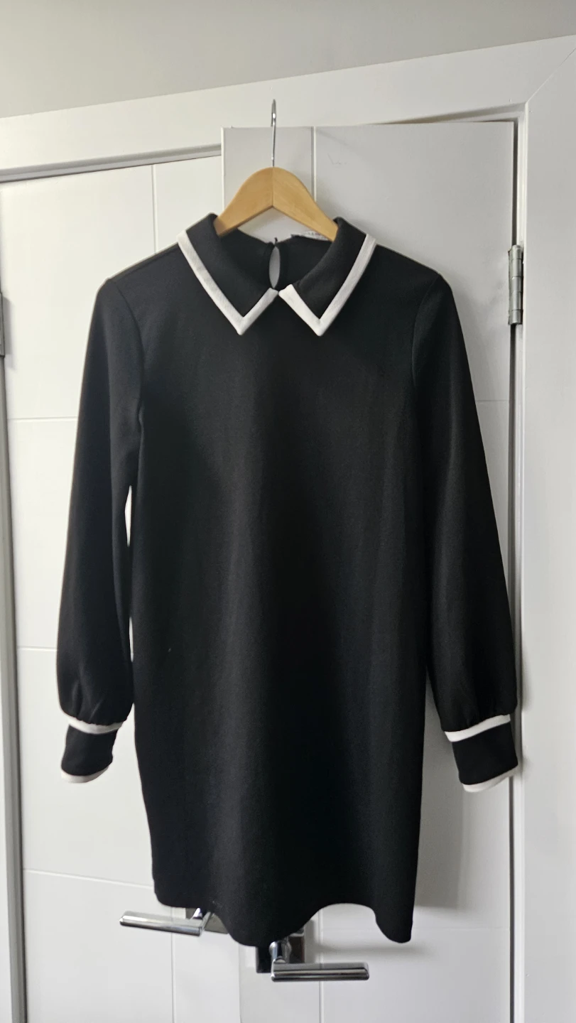 ZARA Black Dress with White Collar and Cuffs - Size S