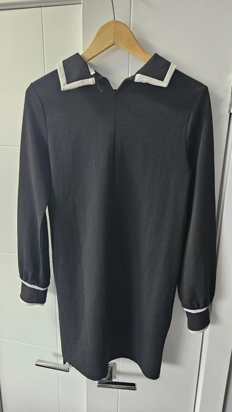 ZARA Black Dress with White Collar and Cuffs - Size S - photo 2