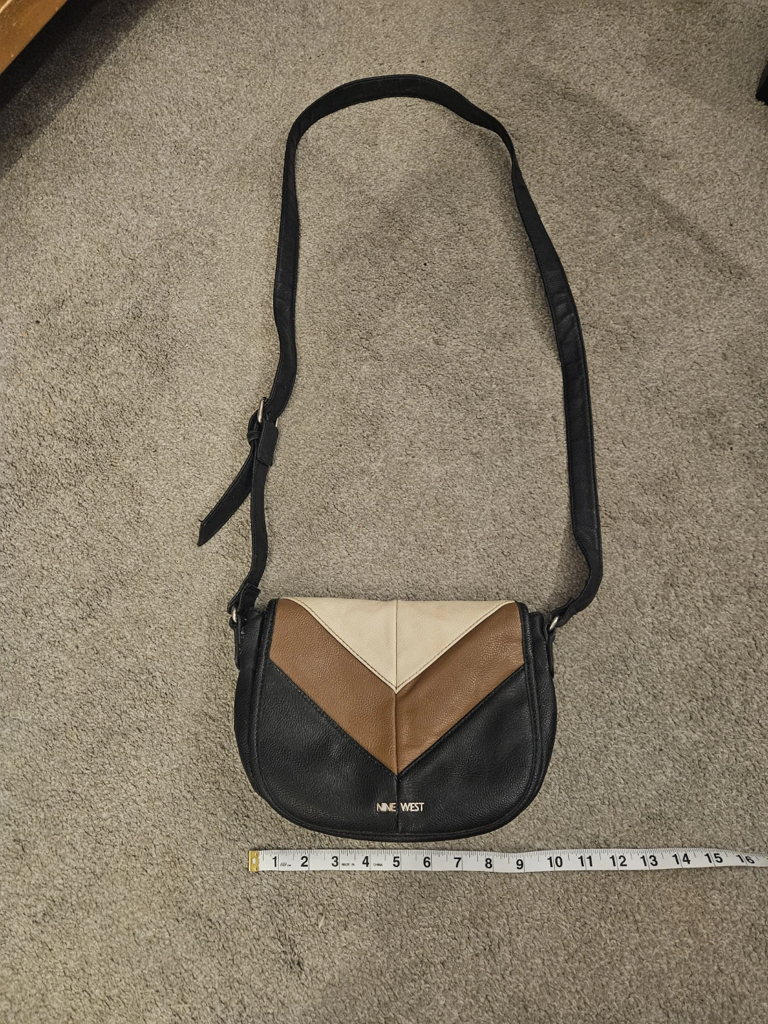 Nine West Black & Tan Faux Leather Crossbody Bag