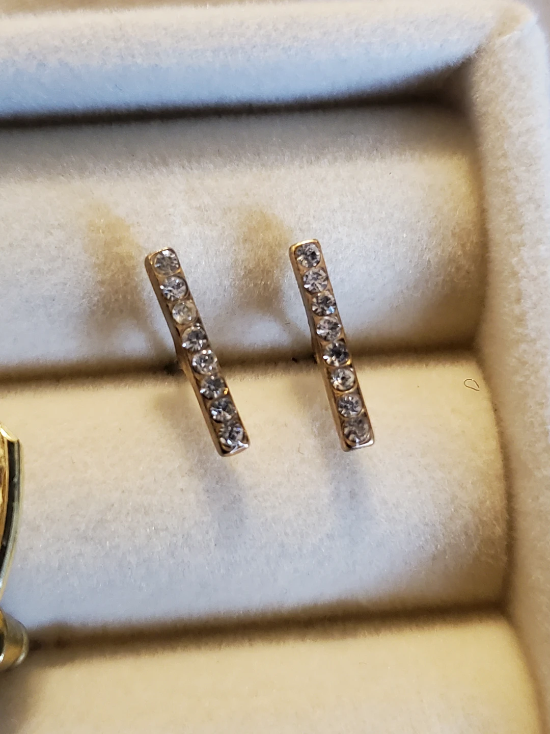 Gold-tone Bar Earrings with Clear Stones