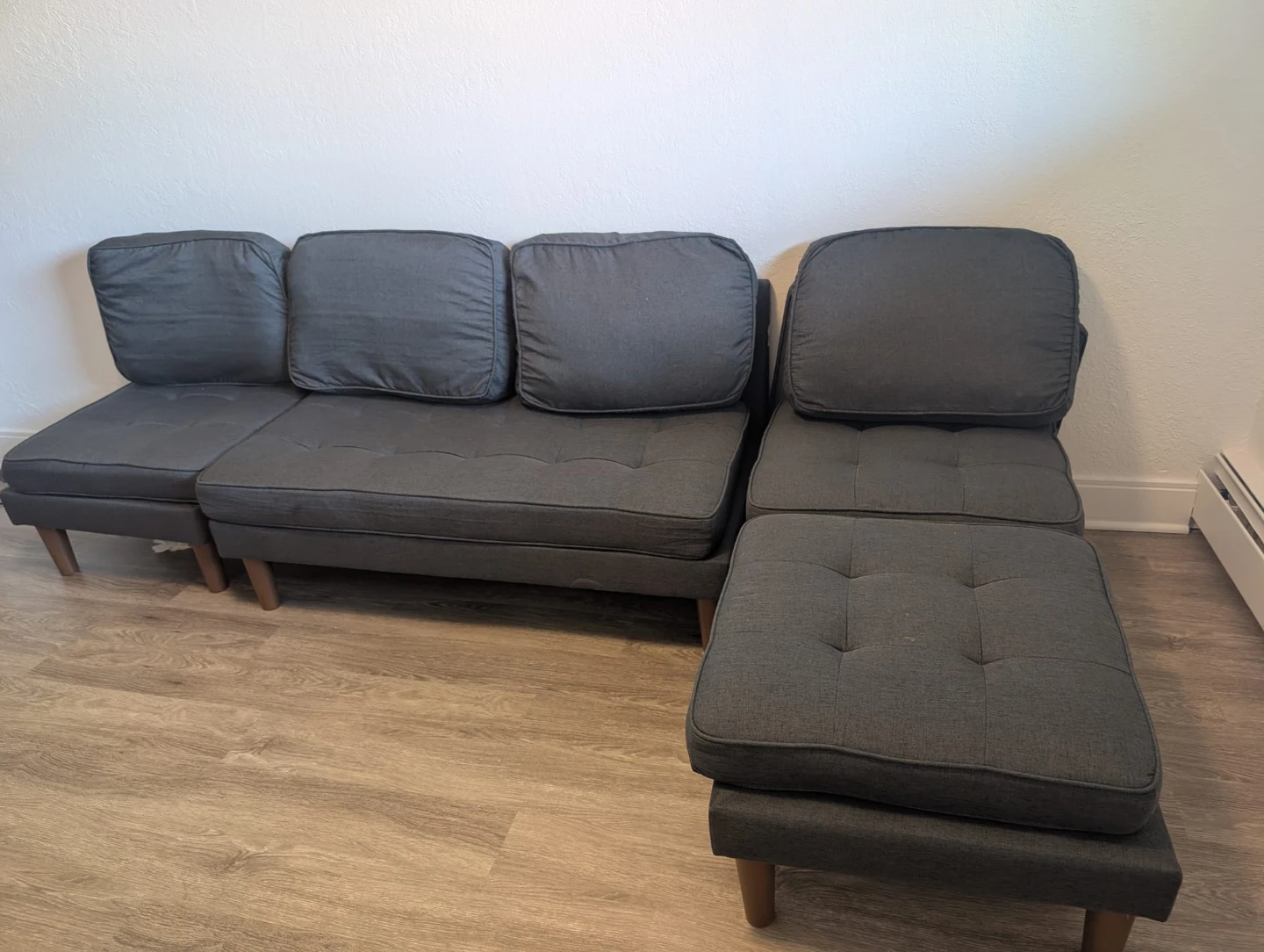 Dark Grey Sectional Sofa with Ottoman