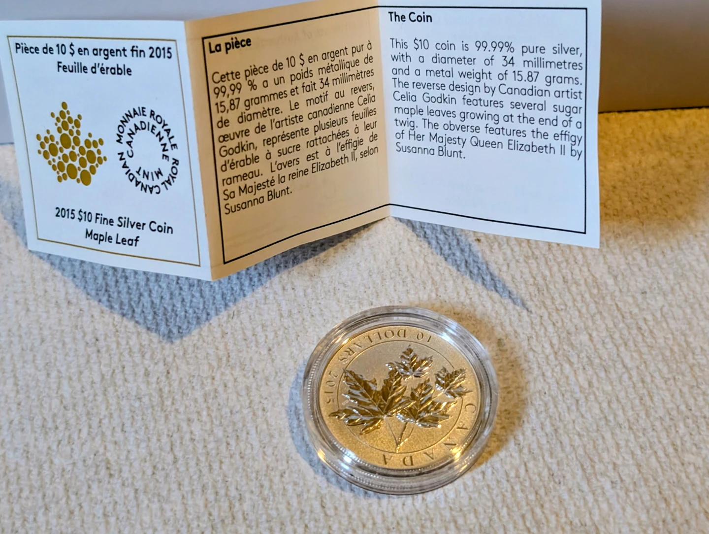 2015  $10 Fine Silver Coin - Maple Leaf Design - photo 2