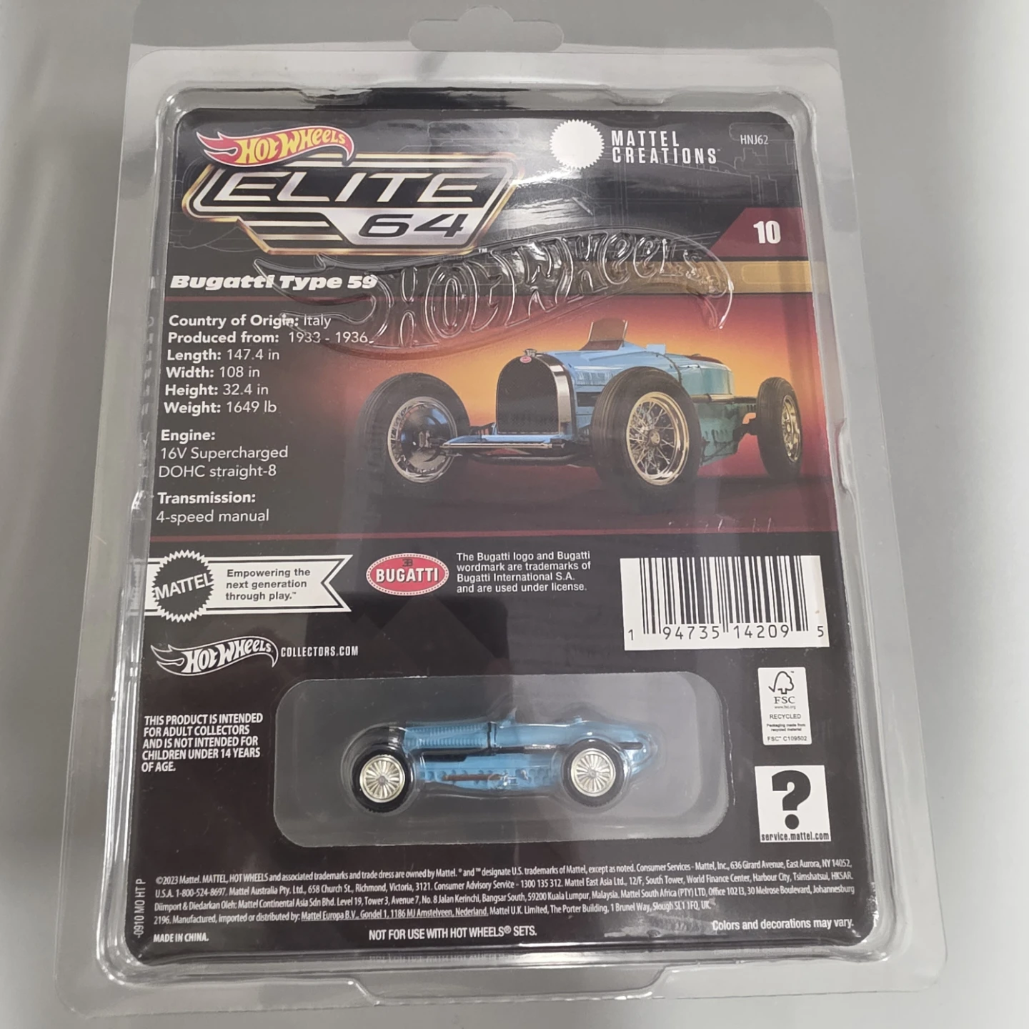 Hot Wheels Elite 64 Bugatti Type 59 Diecast Car - photo 2