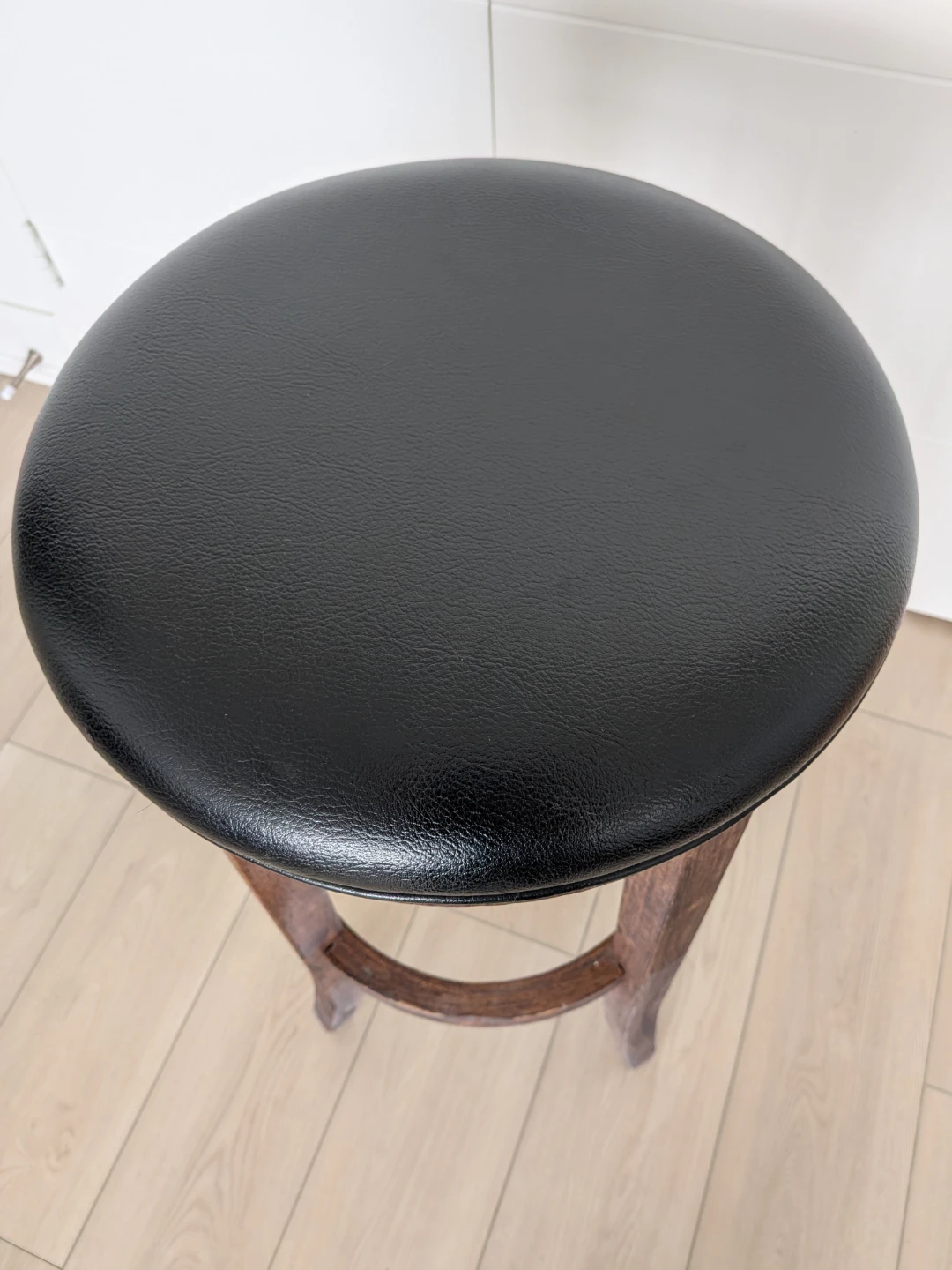 Wooden Bar Stool with Black Faux Leather Seat - photo 2