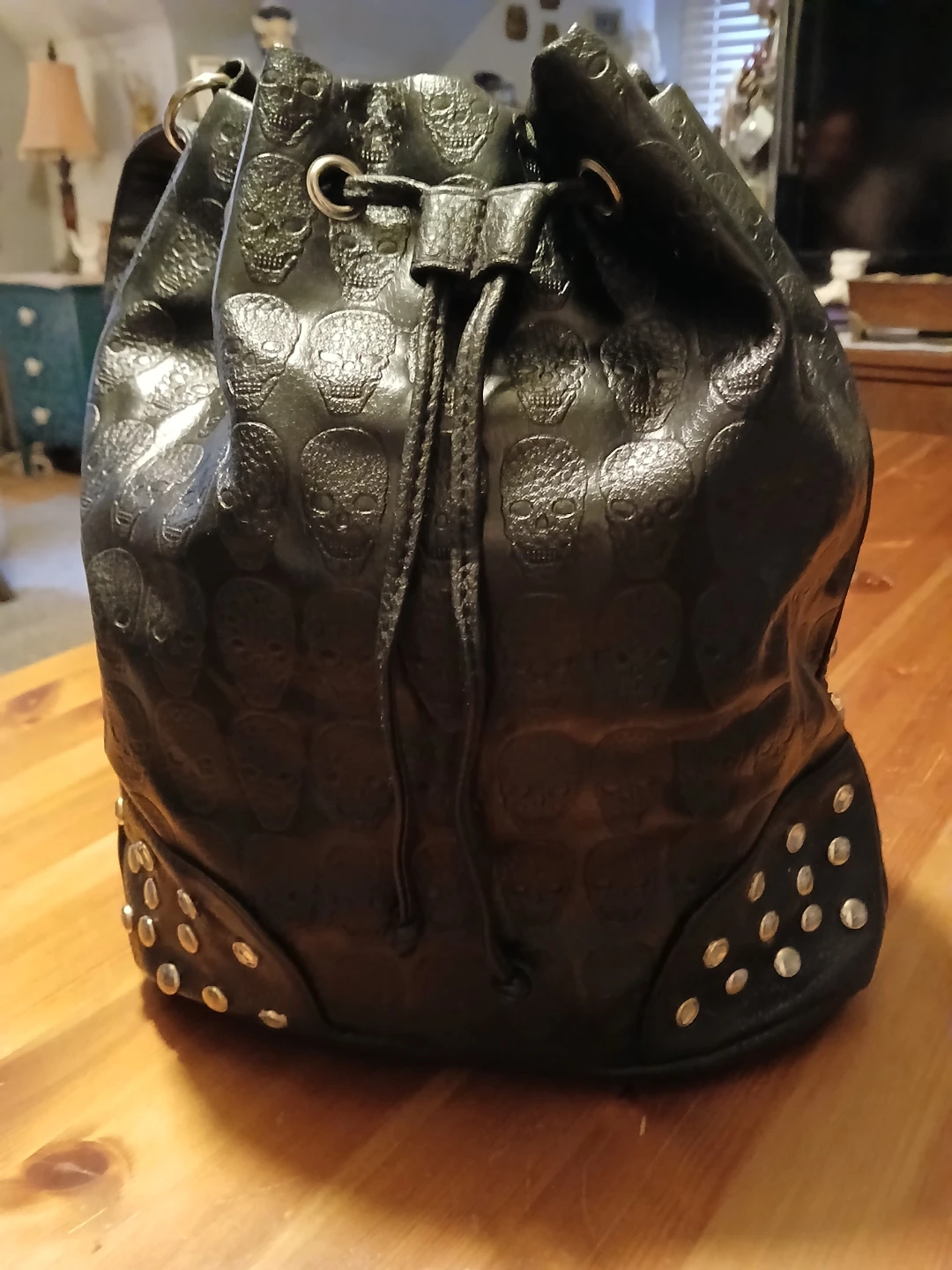 Black Skull Embossed Drawstring Purse - photo 3