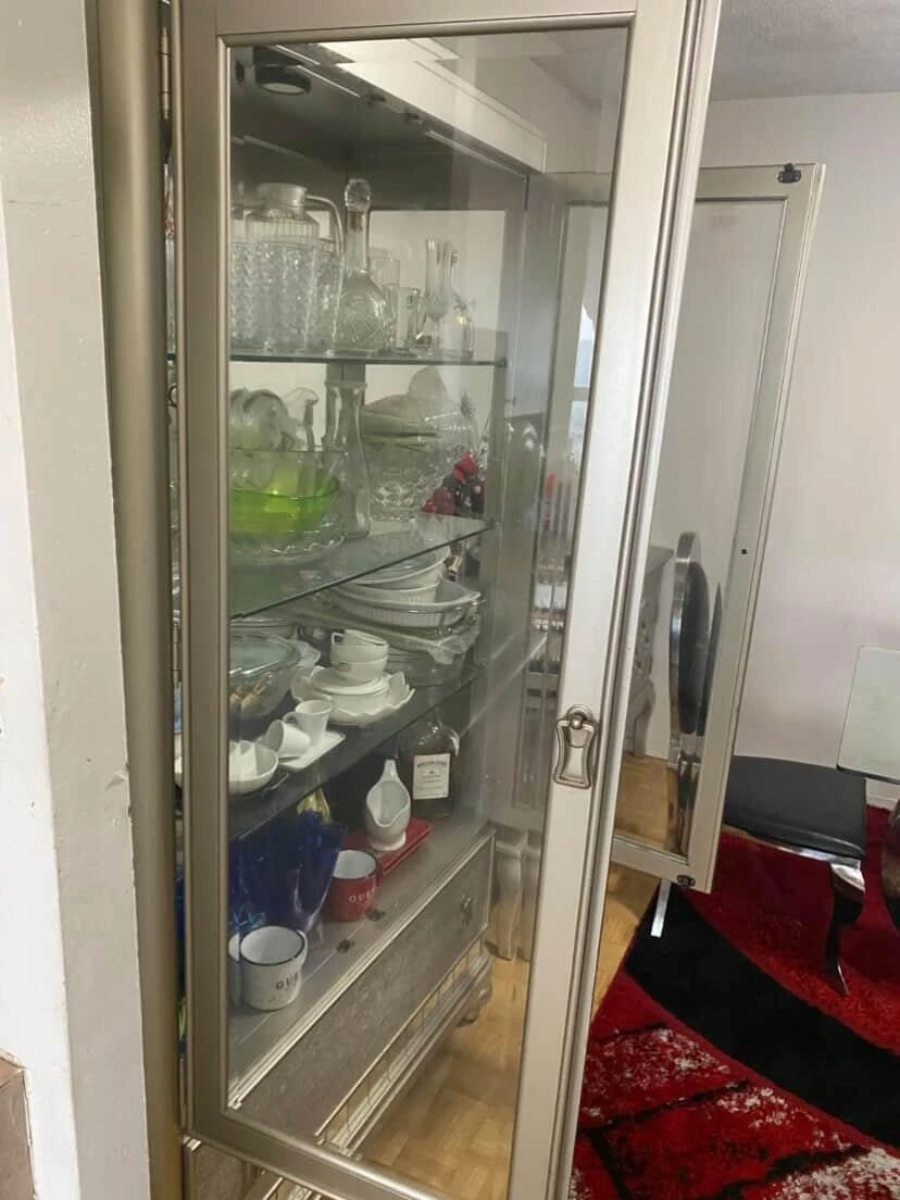 Silver Display Cabinet with Glass Doors