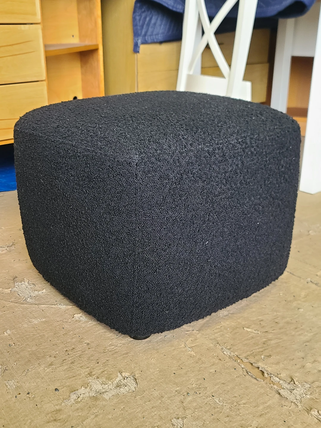 Black Bouclé Footstool Ottoman