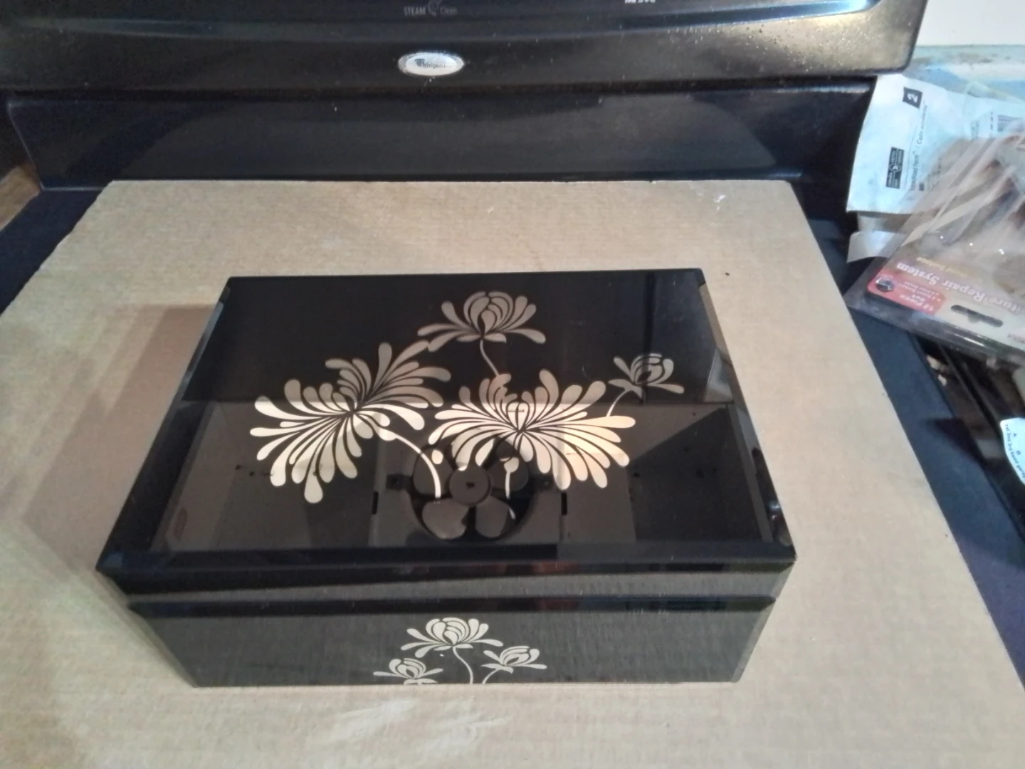 Decorative Black Lacquer Jewellery Box with Floral Design