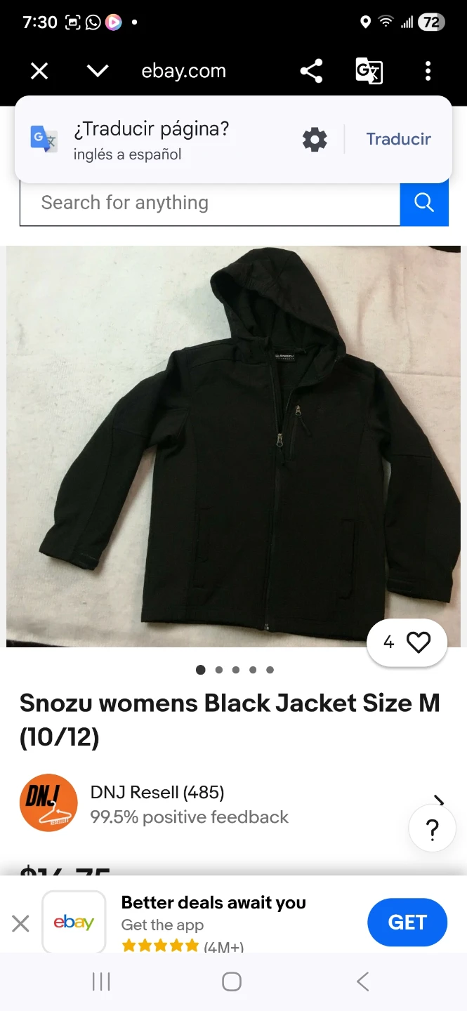 Snozu Womens Black Hooded Jacket Size M (10/12)