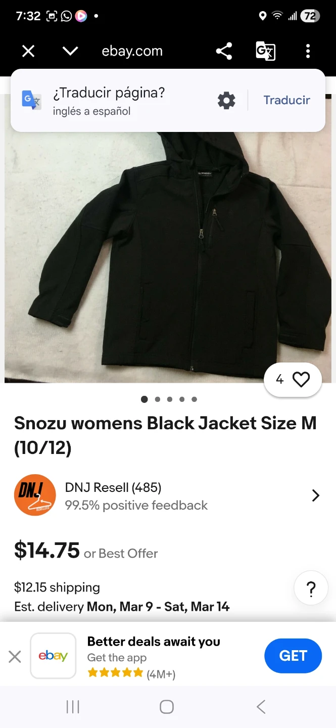 Snozu Womens Black Hooded Jacket Size M (10/12) - photo 2