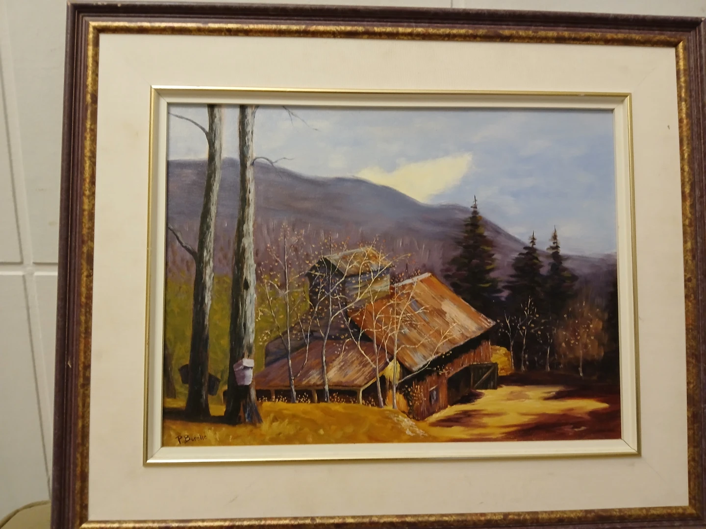 Framed Painting of Barn and Trees by P. Burelle - photo 3