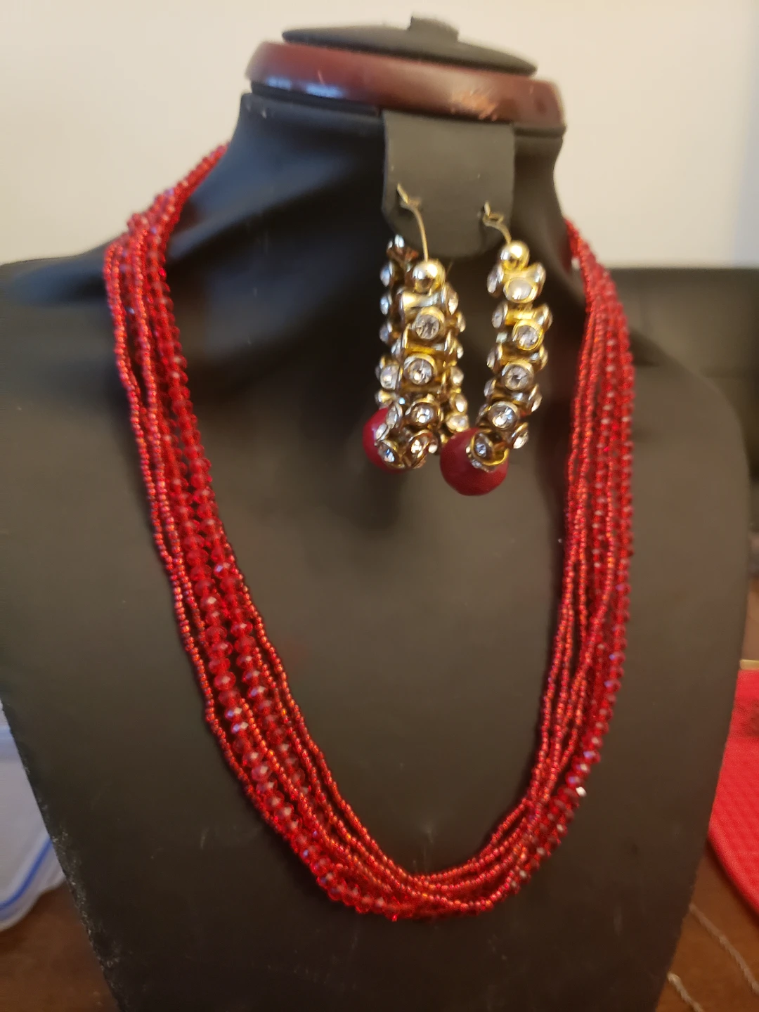 Red Beaded Necklace and Earring Set - photo 2