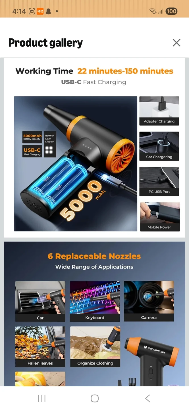 New K&F CONCEPT 2-in-1 Compressed Air Duster with LED Light - photo 4