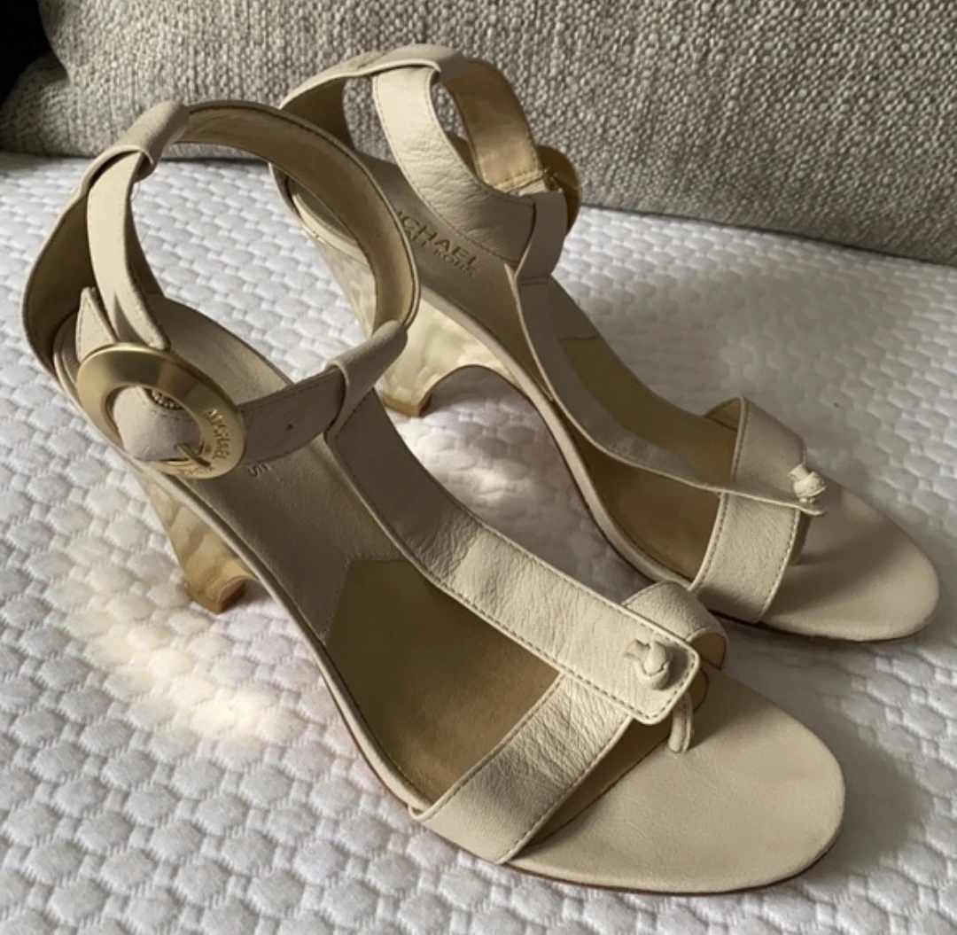 Michael Kors Cream Leather Ankle Strap Heels Size 10 - photo 3