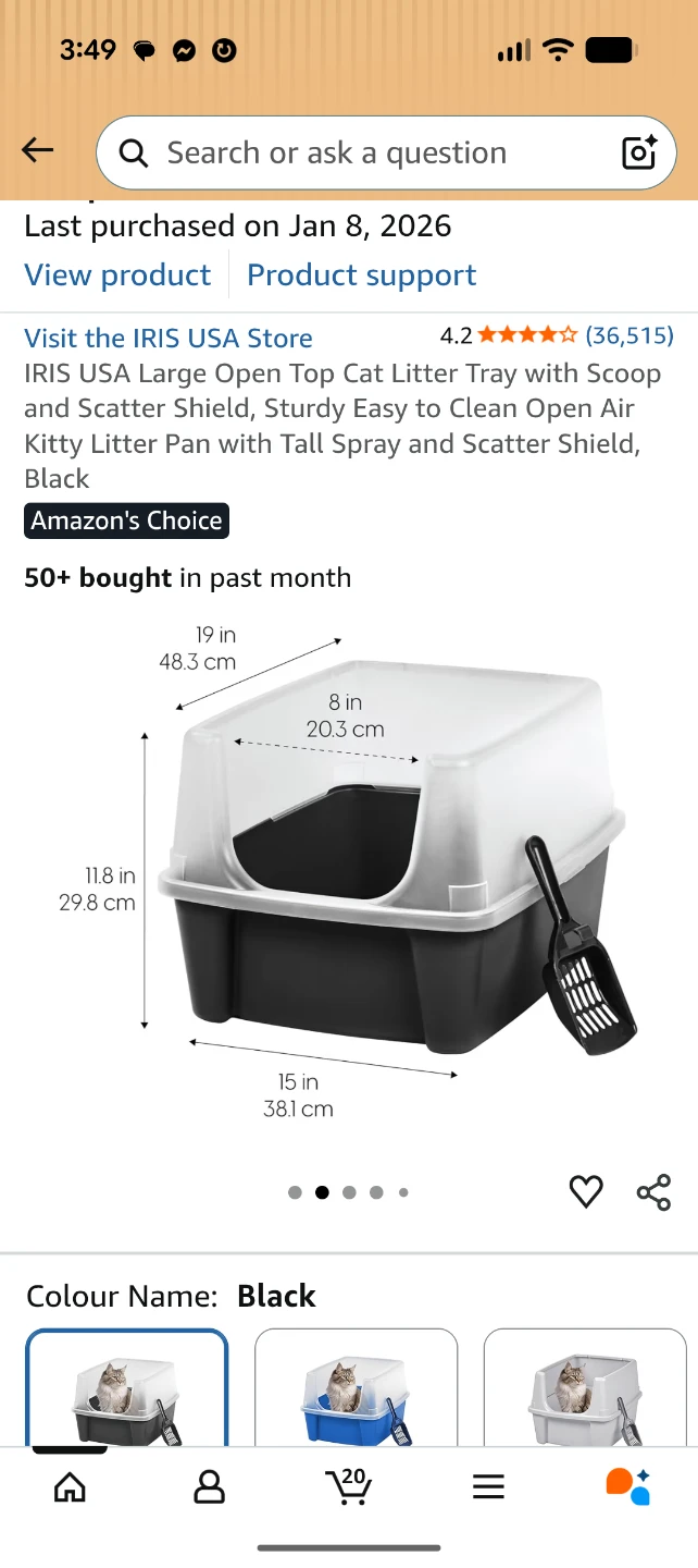 IRIS USA Large Open Top Cat Litter Tray with Scoop - Black - photo 3