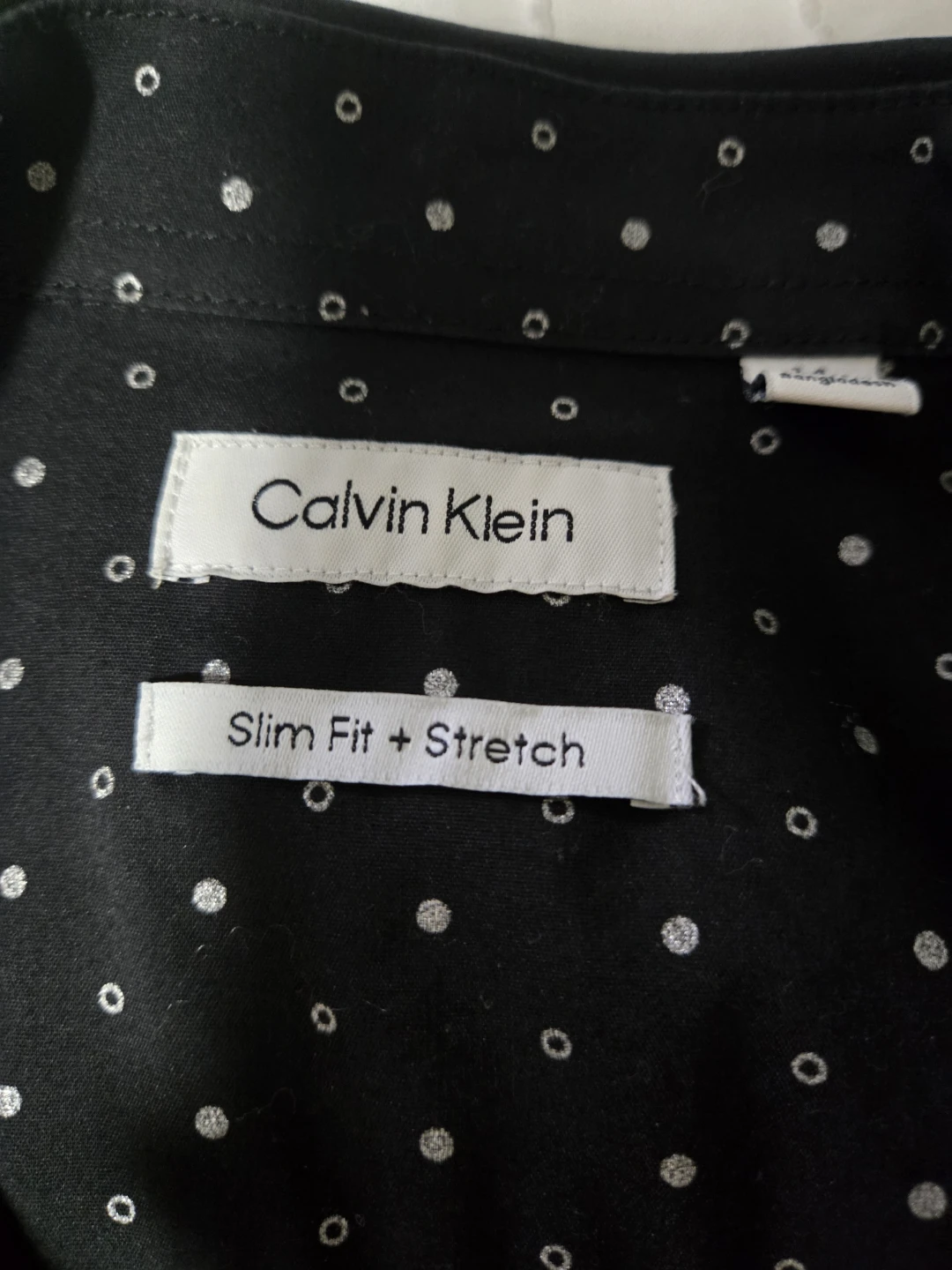 Calvin Klein Men's Black Polka Dot Slim Fit Dress Shirt Size 14 - photo 2