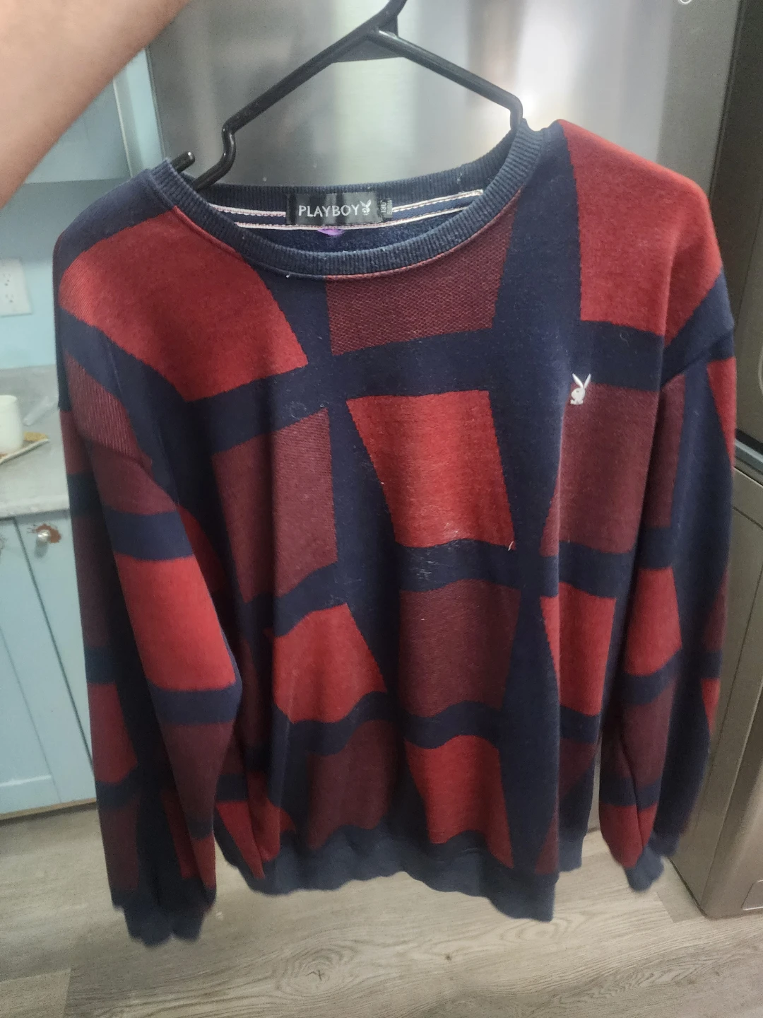 Playboy Crewneck Sweater - Red & Navy Plaid