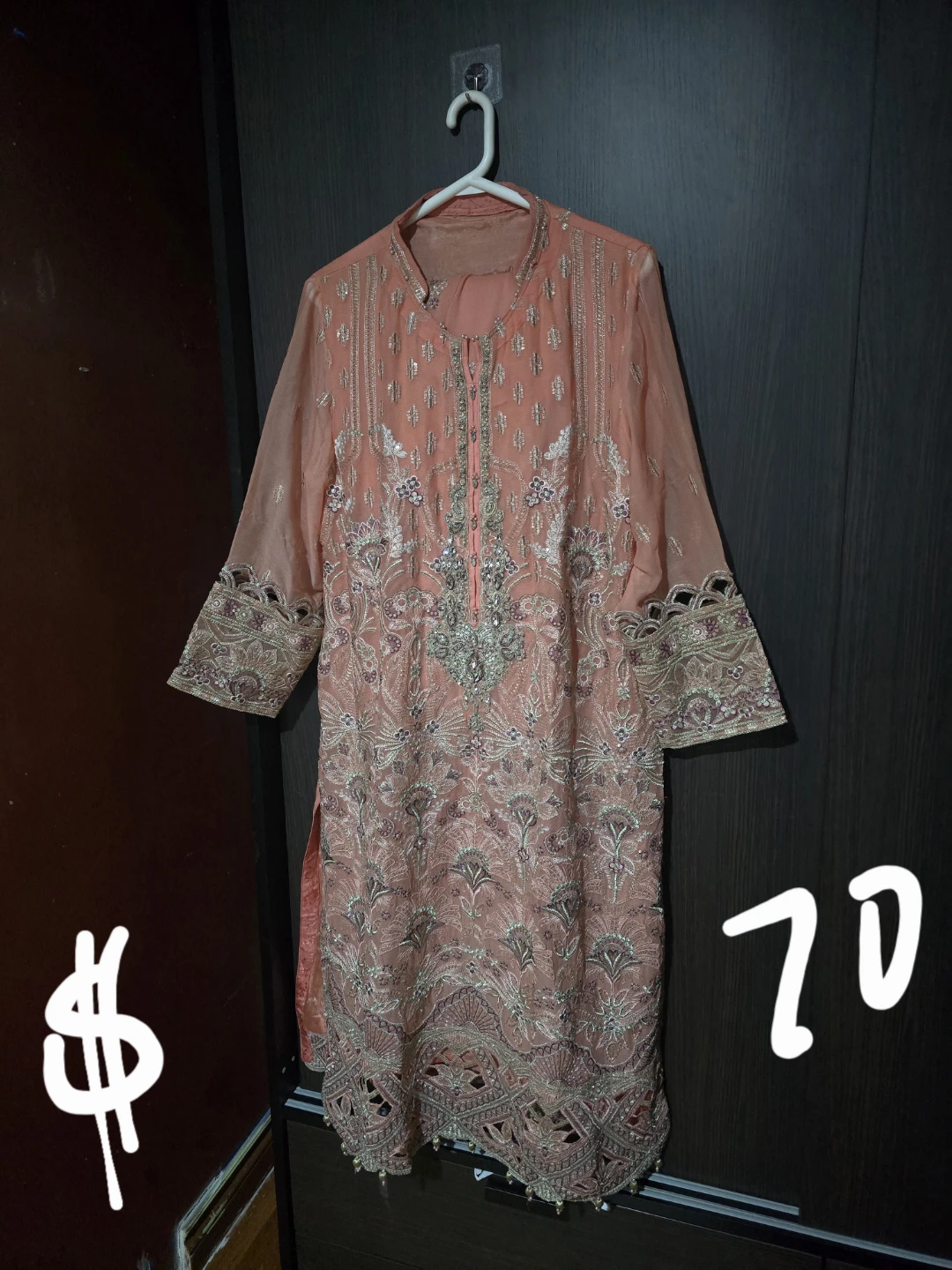 Peach Embroidered 3 piece dress
