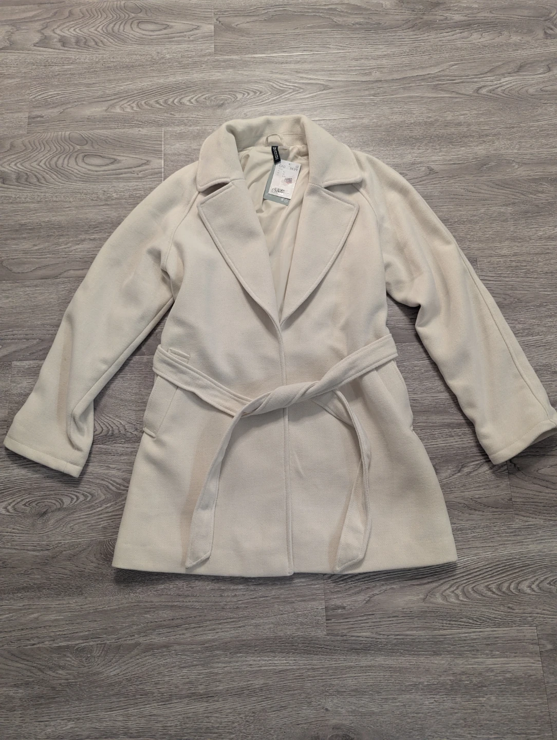 New H&M Off White Belted Coat - Size XS