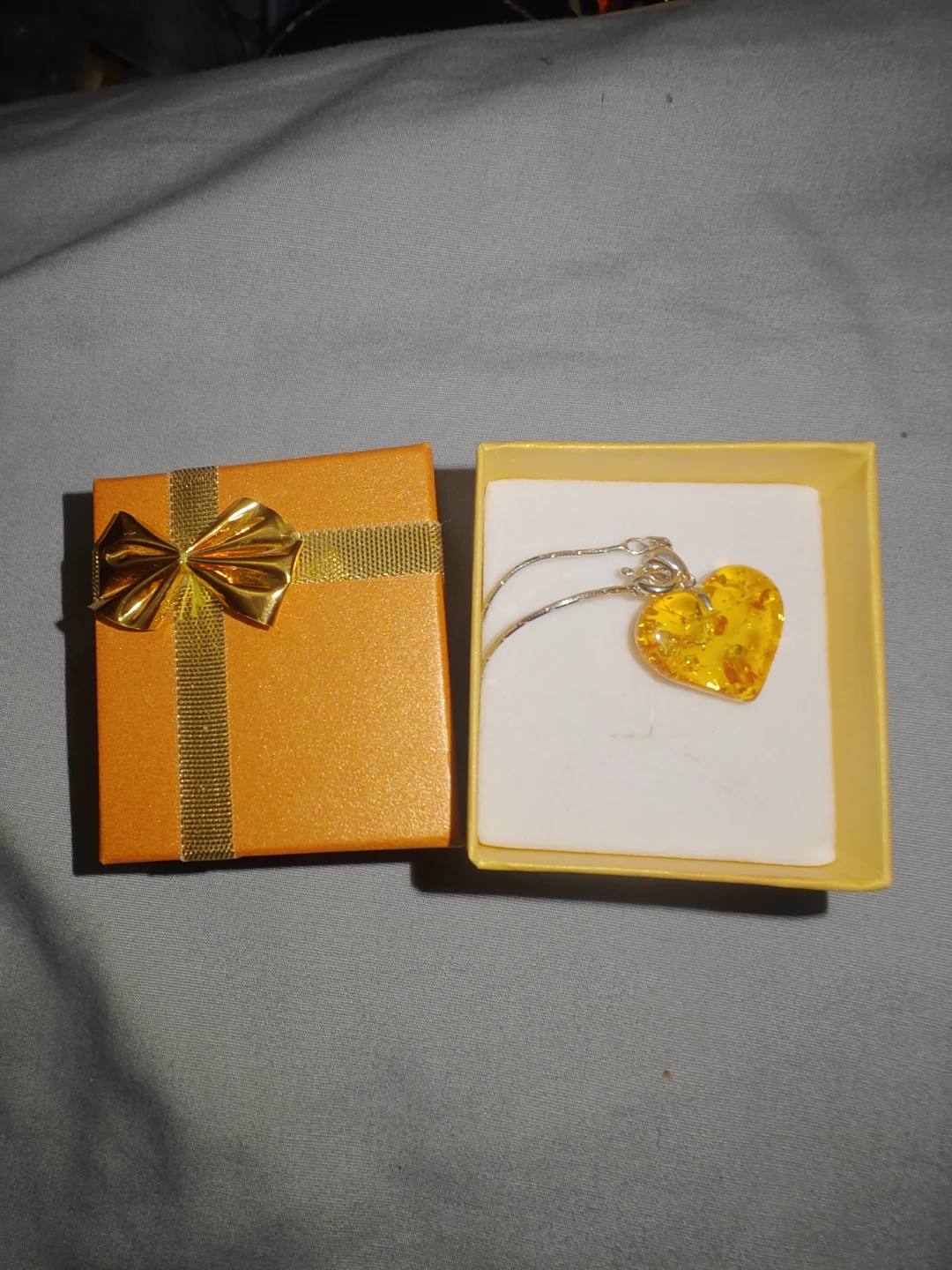 Amber Heart Pendant Necklace