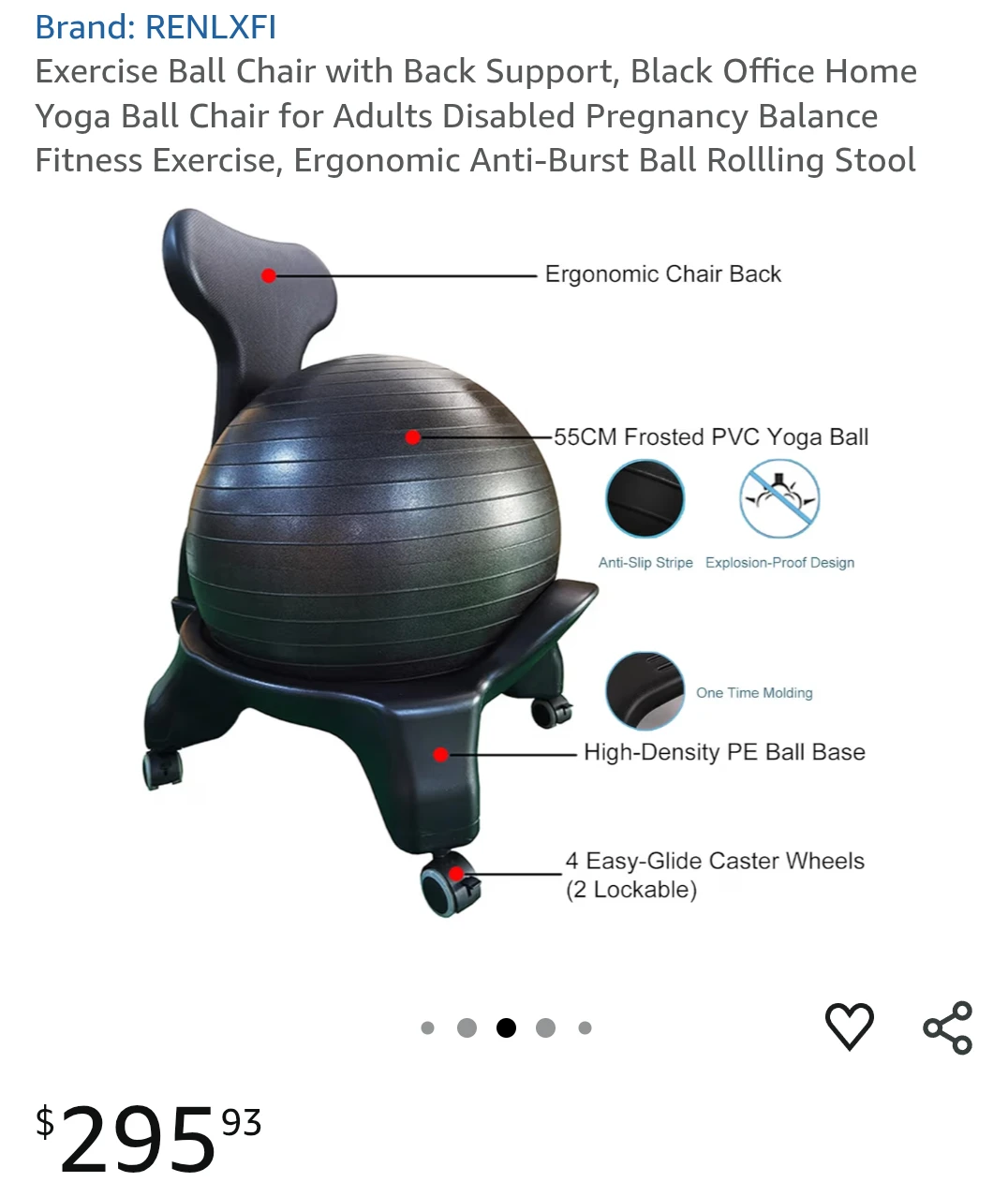 Yoga Ball Chair with Back Support - Black
