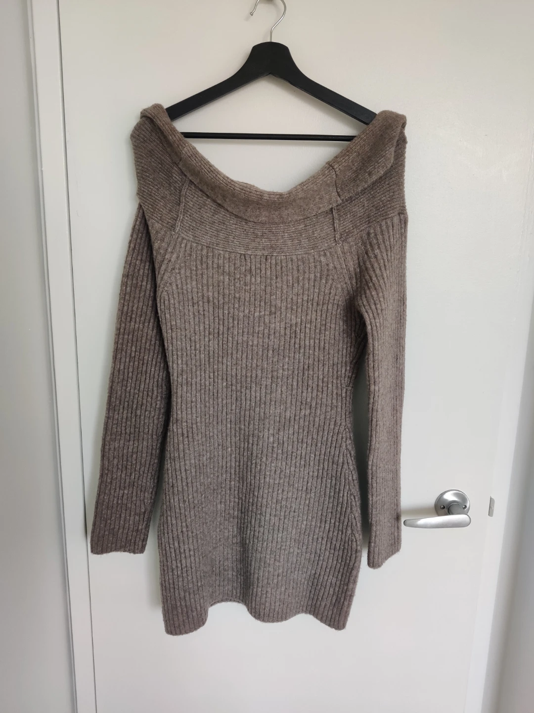 Off-the-shoulder Ribbed Knit Sweater Dress - Size M - photo 2