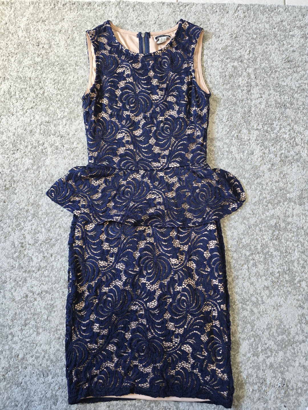 Navy Blue Lace Peplum Dress