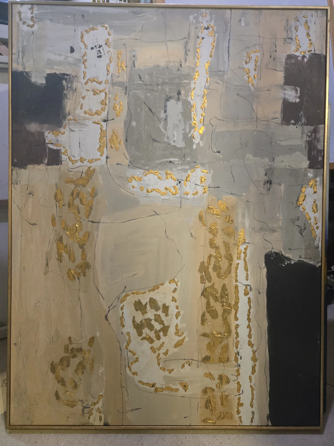 Abstract Art Painting with Gold Accents