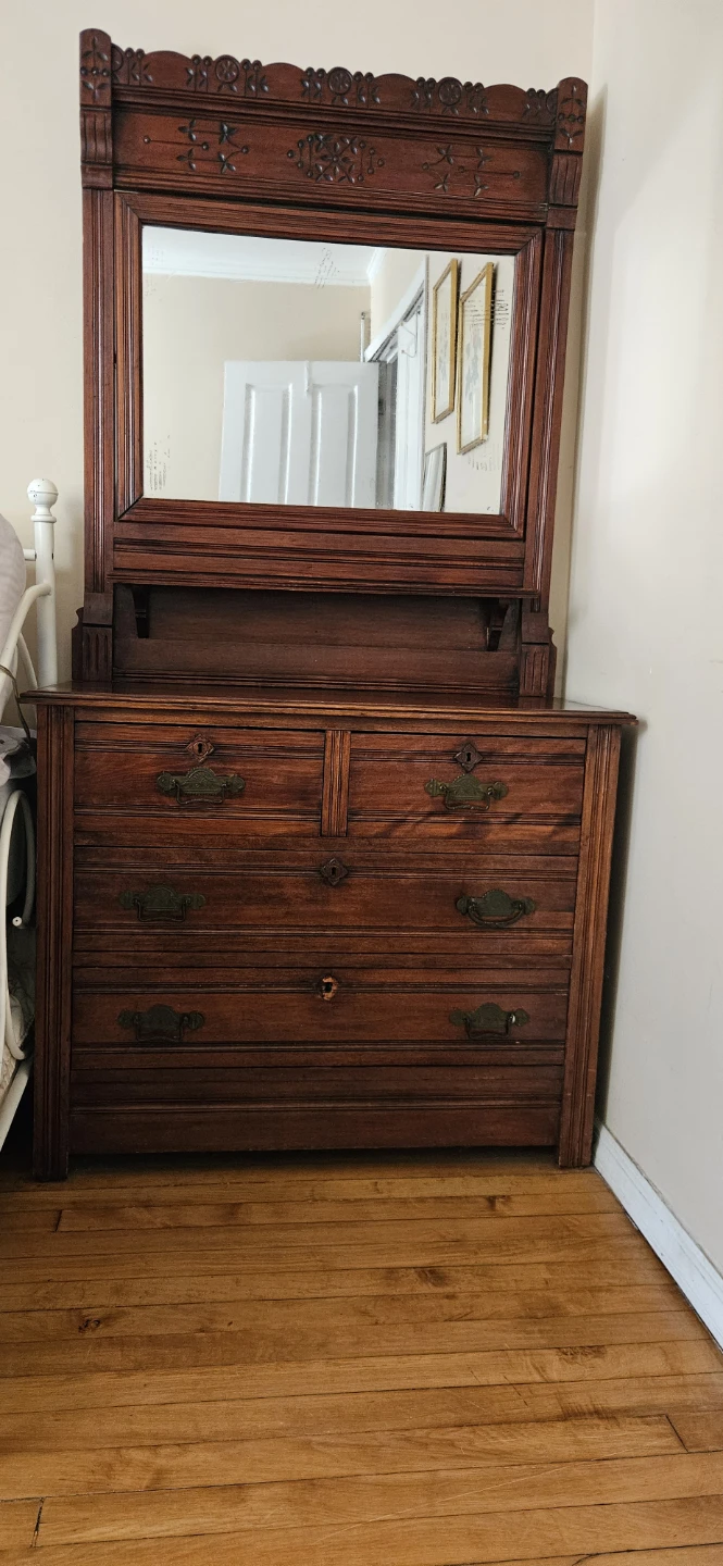 Antique Wooden Dresser with Mirror