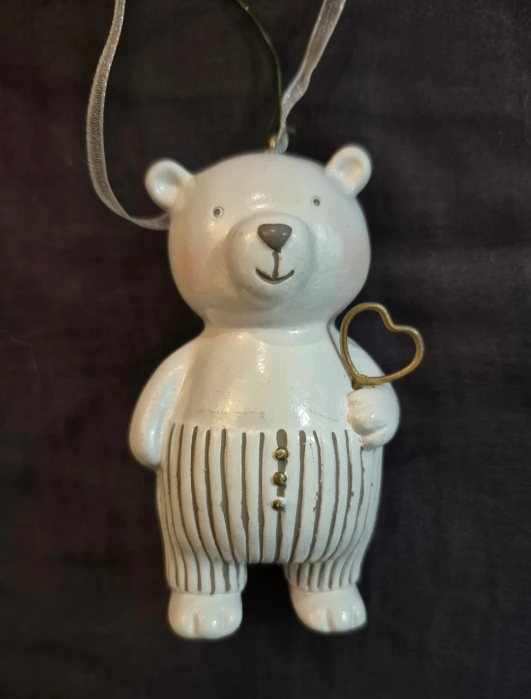 White Teddy Bear Ornament with Heart - photo 2
