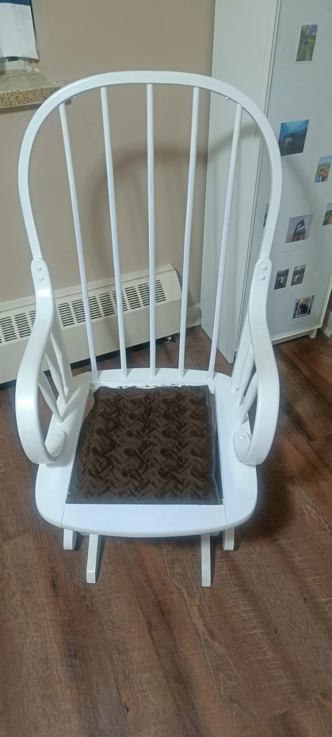 White Wooden Rocking Chair with Brown Cushion