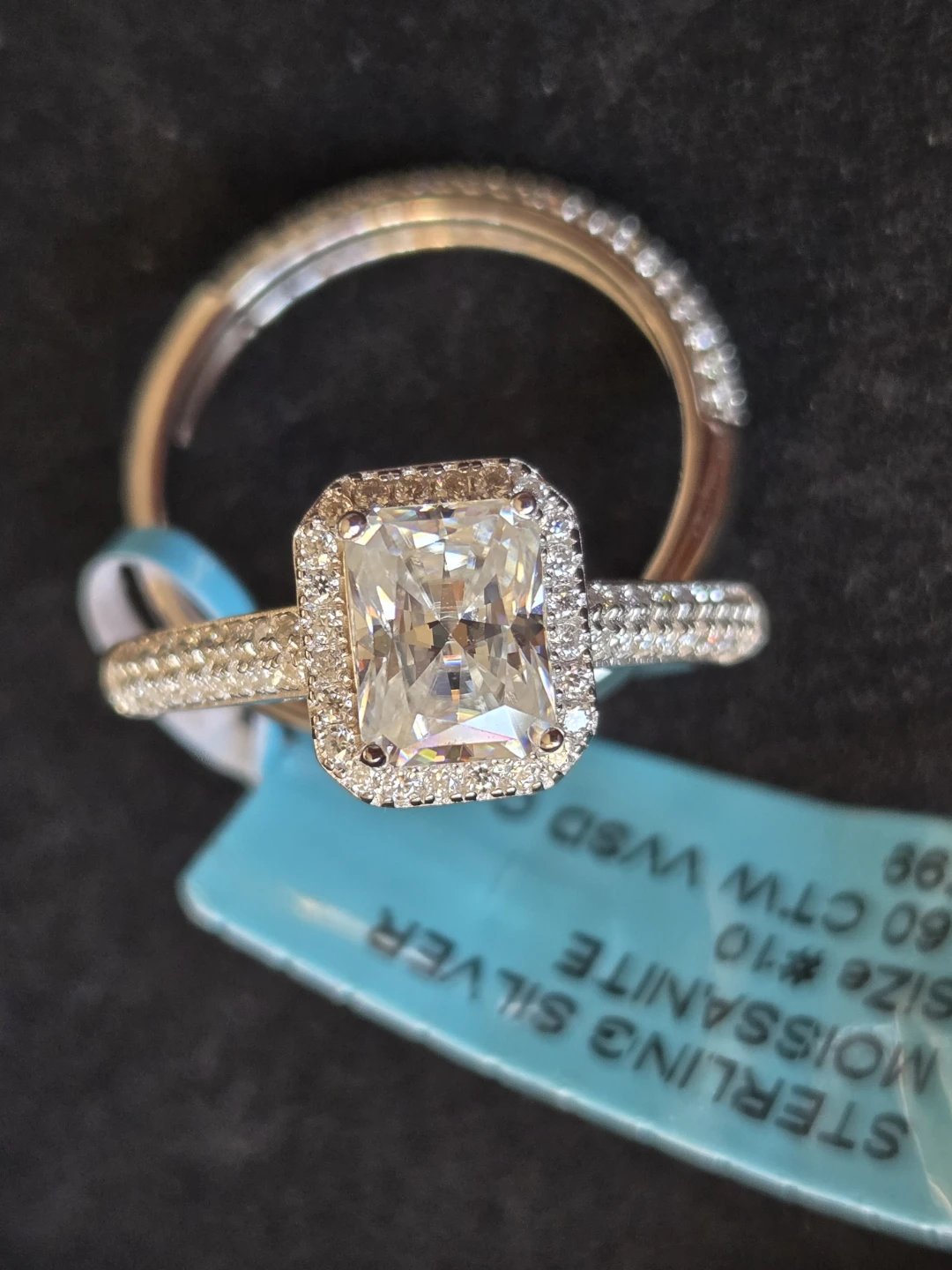 Sterling Silver Moissanite Engagement Ring Set Size 10 - photo 3