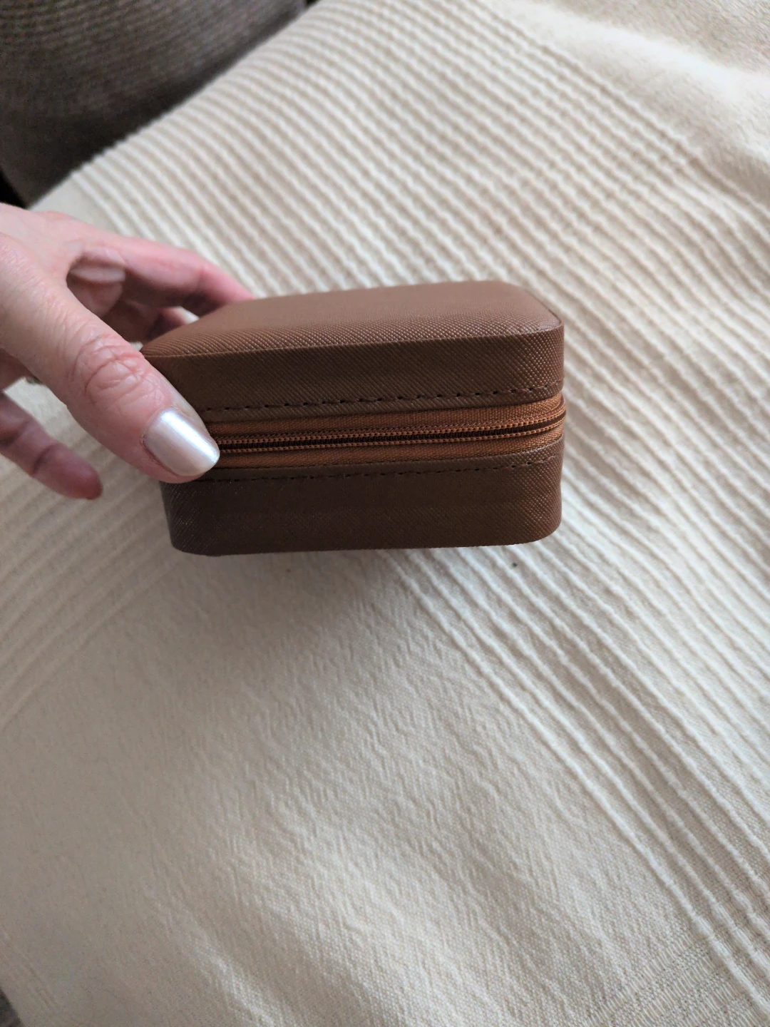 Brown Faux Leather Jewelry Travel Box Organizer
